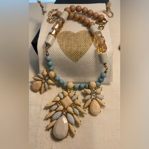 Sandy Beach Bohemian Champagne Blue Rhinestone Statement Necklace; signed NY